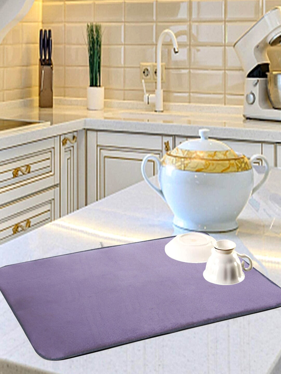 Kuber Industries Purple 3 Pieces Microfiber Reversible Water Absorption Dish Drying Mats
