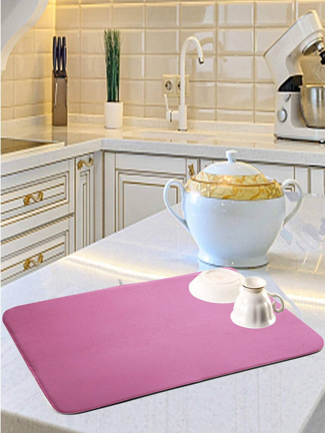 Kuber Industries Red & Blue 3 Pieces Reversible Water Absorption Dish Drying Mats