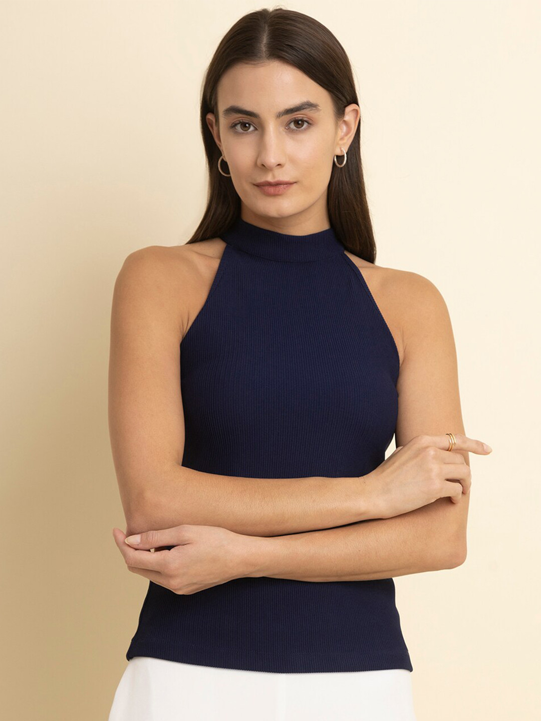 FableStreet High Neck Sleeveless Slim Fit T-shirt