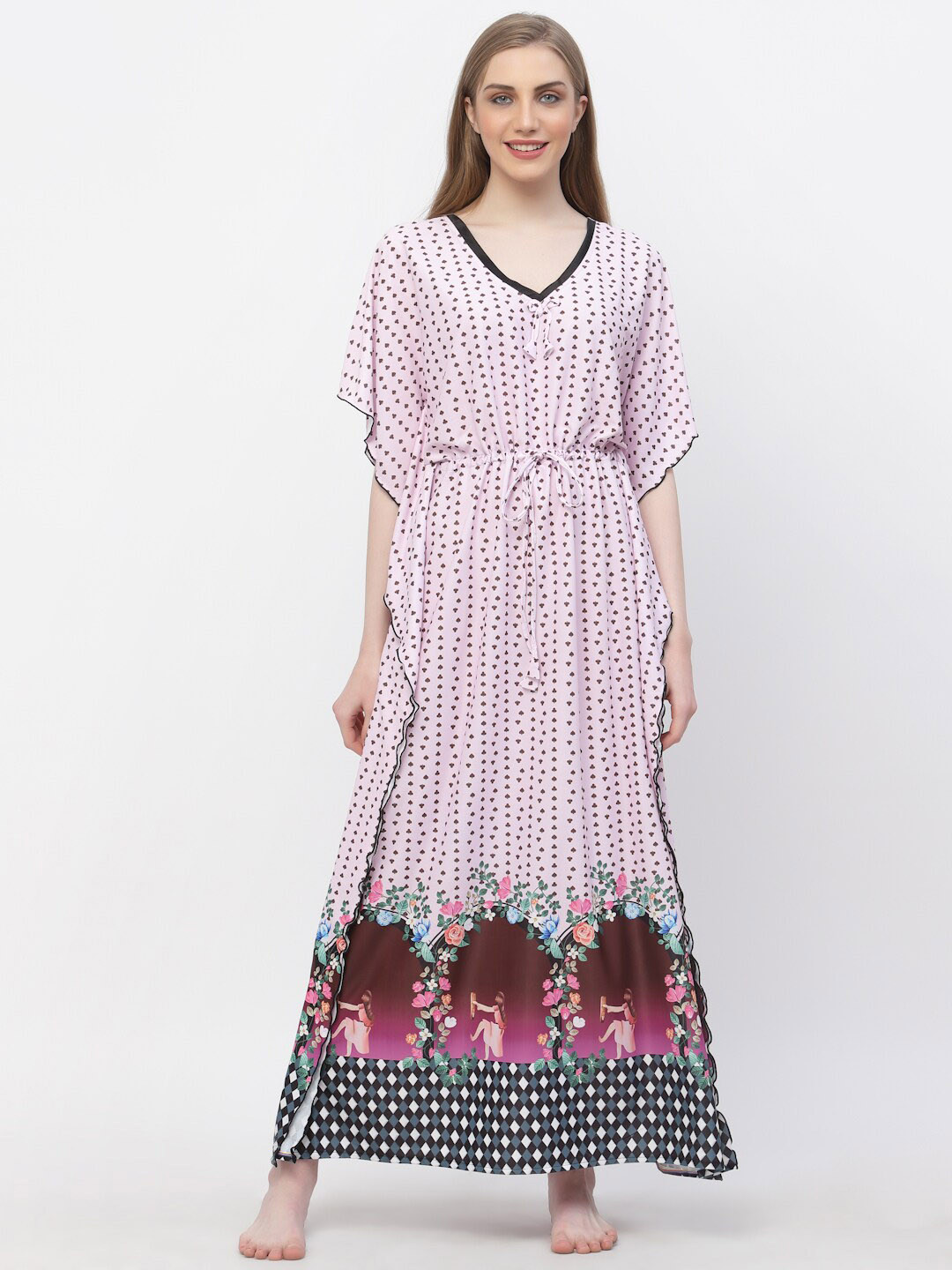 Arrabi Floral Satin Maxi Kaftan Nightdress