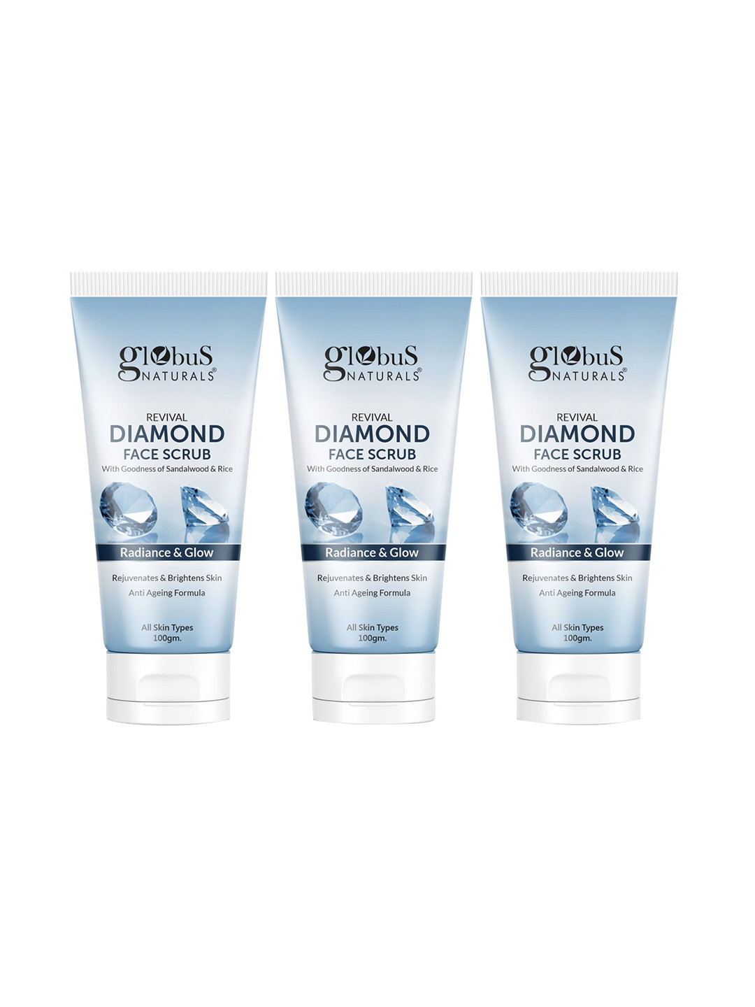 Globus naturals Set Of 3 Revival Diamond Face Scrub with Sandalwood & Rice - 100 g Each
