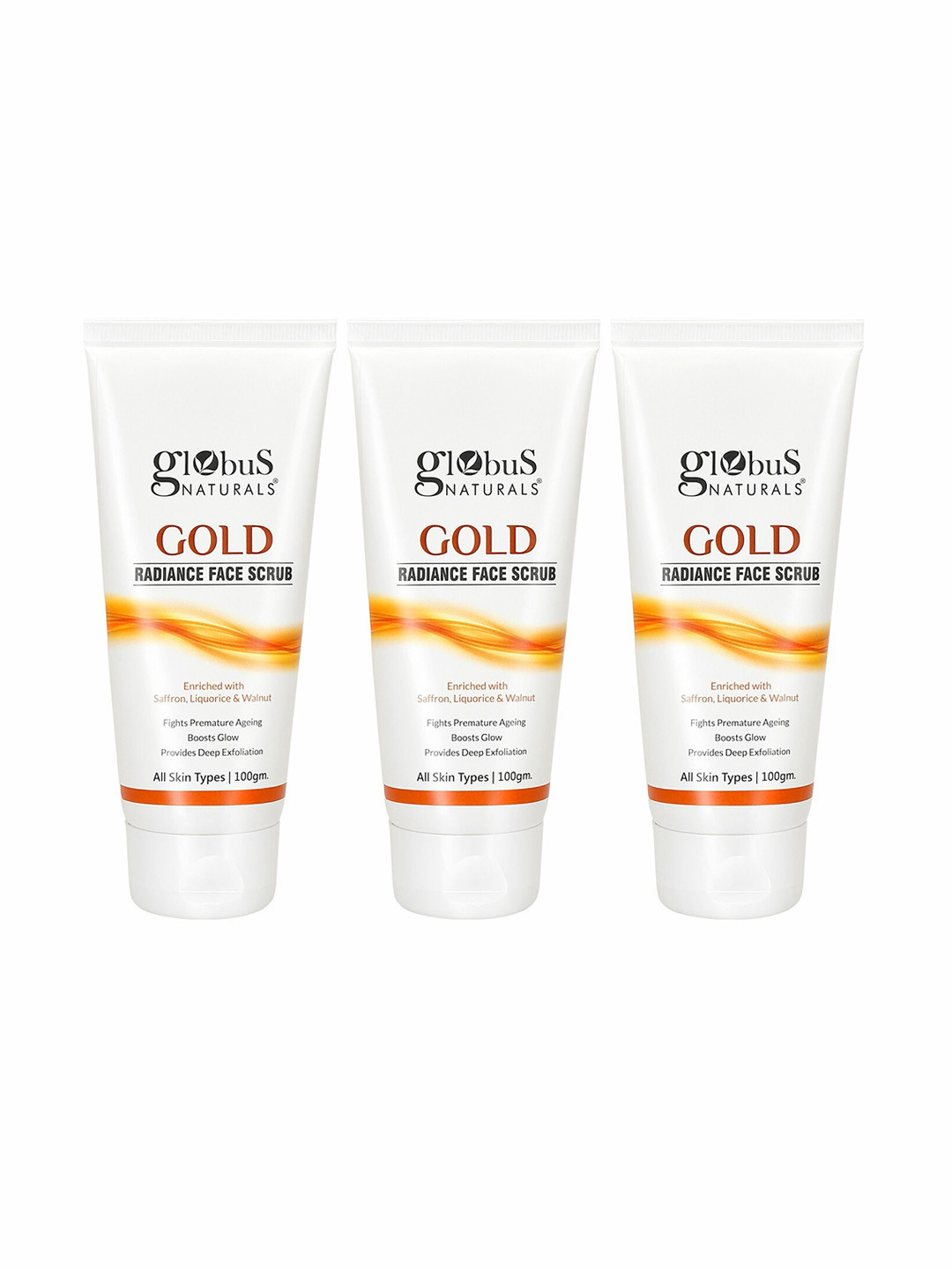 Globus naturals Set of 3 Gold Radiance Face Scrub with Saffron & Liquorice - 100 g Each