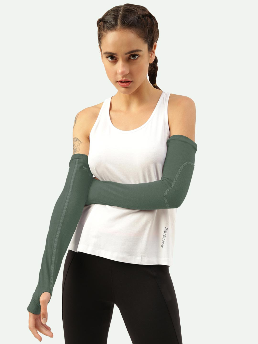 FREECULTR Women Bamboo Cotton Breathable & Anti-Bacterial Arm Sleeves With-in Built Gloves