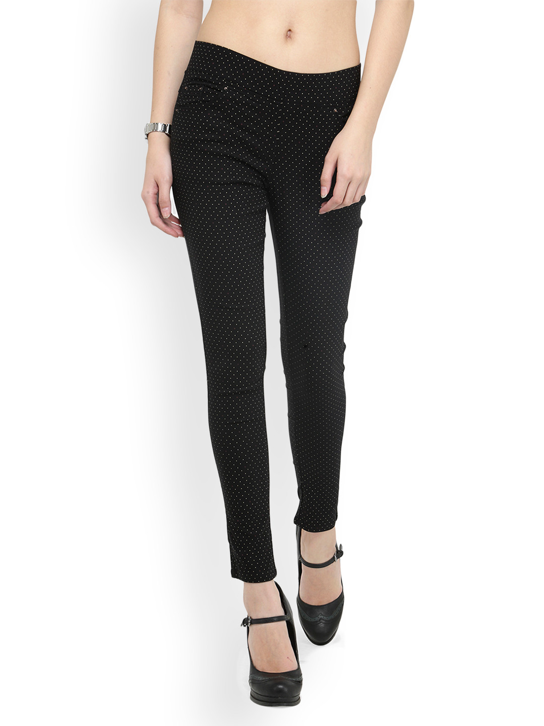 Westwood Black Printed Skinny Polycotton Lycra Treggings