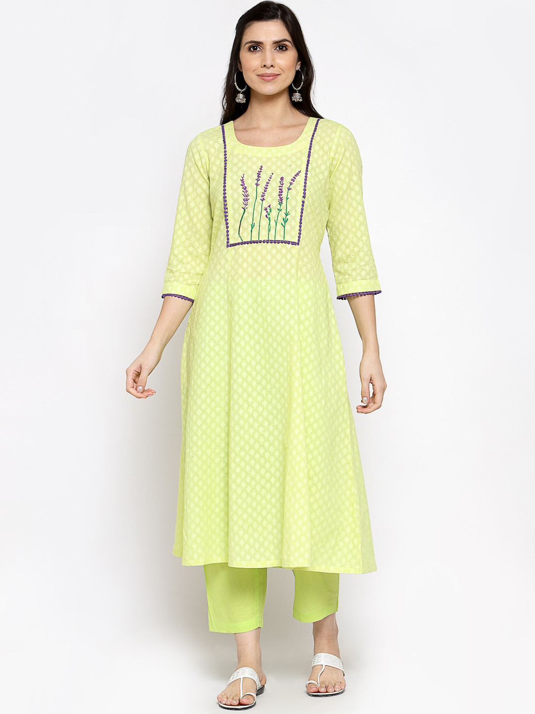 DART STUDIO Floral Embroidered Pure Cotton A-Line Kurta