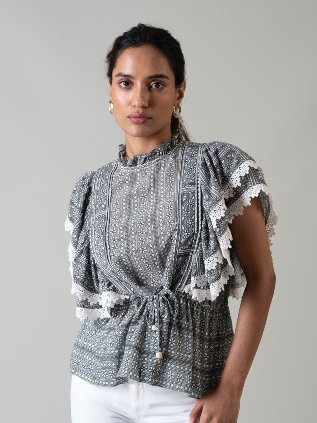 Style Island Floral Print Ruffles Top