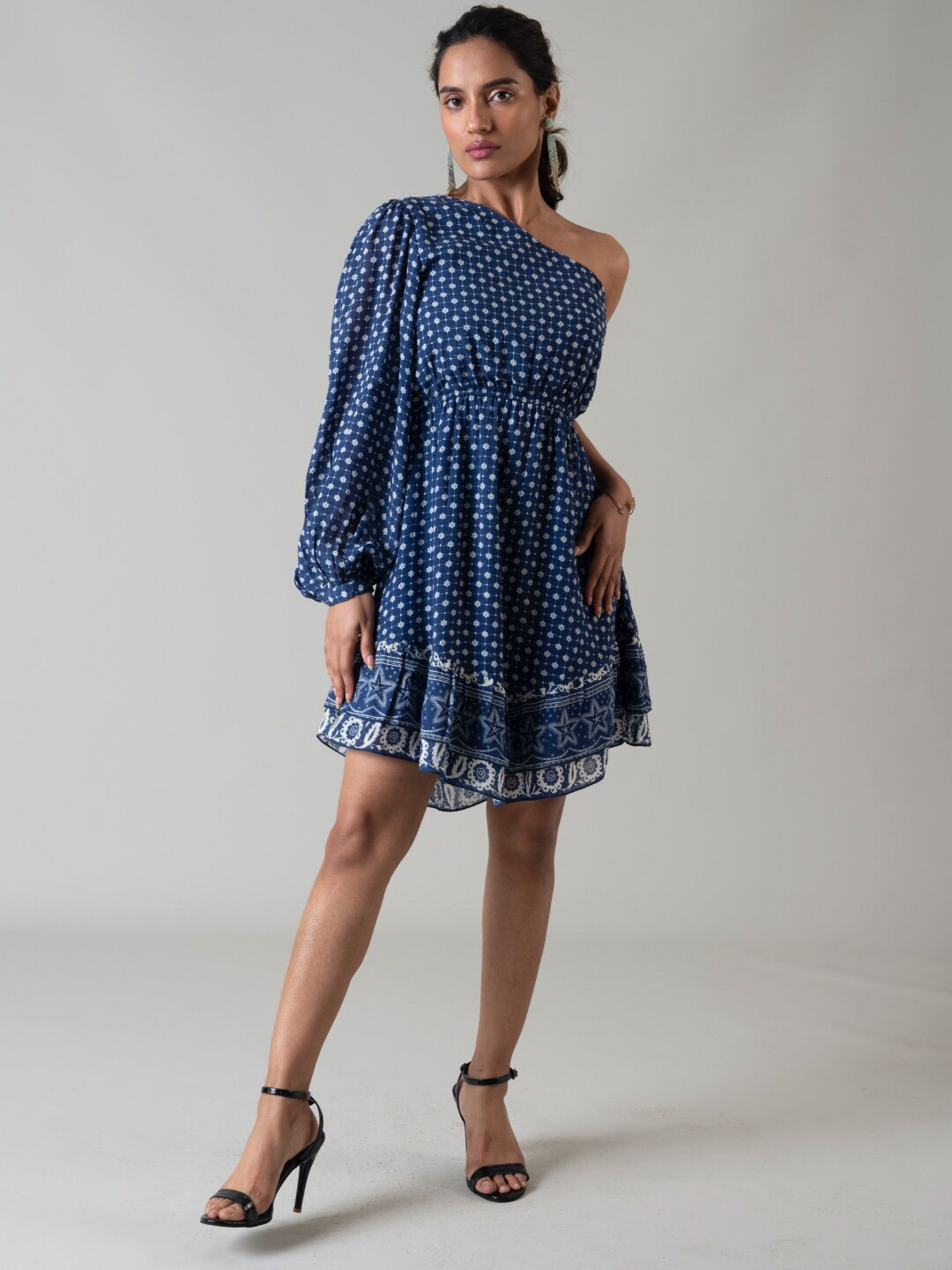 Style Island Floral Printed One Shoulder A-Line Dress