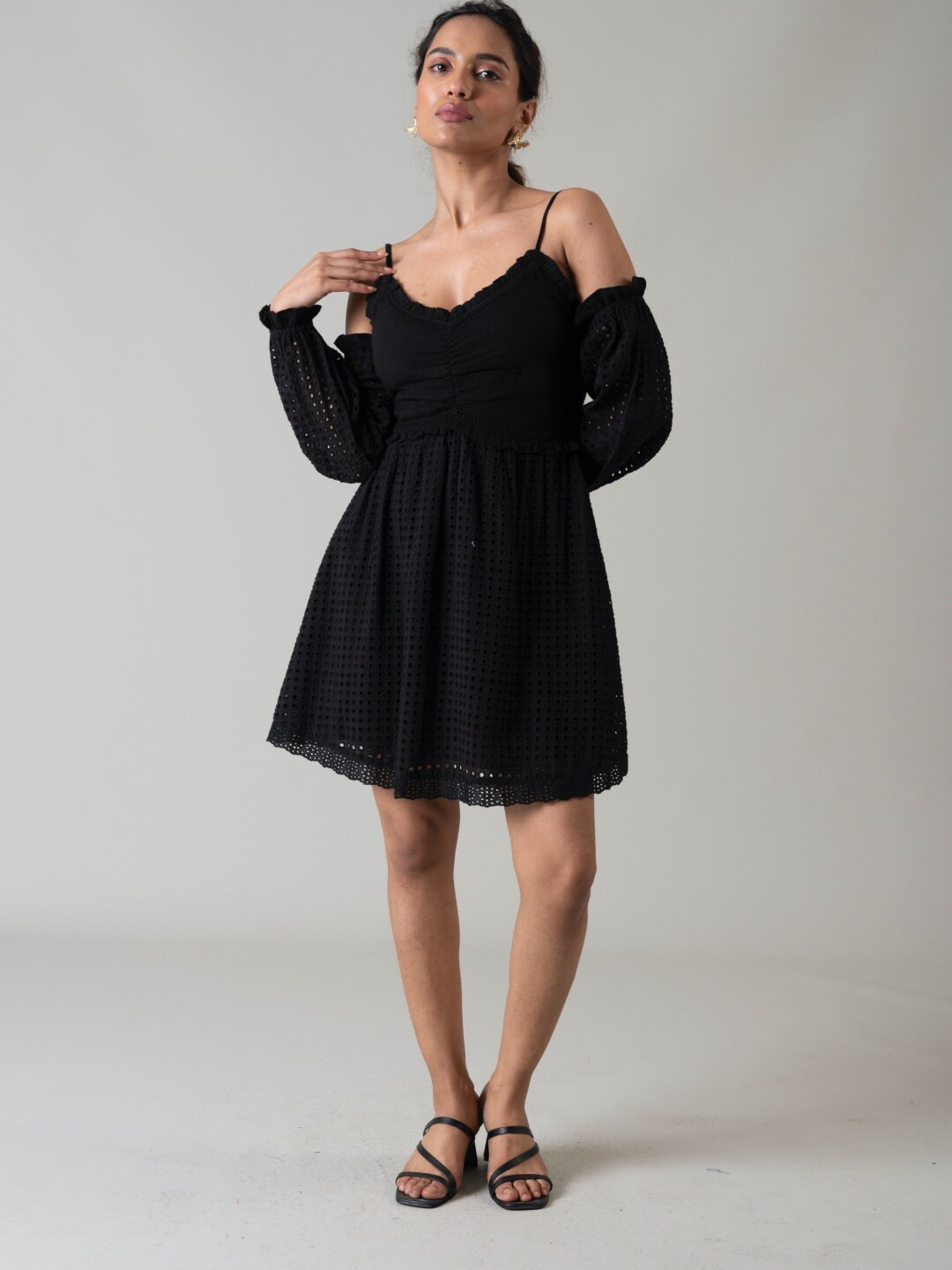 Style Island Cotton Self Design Fit and Flare Dress