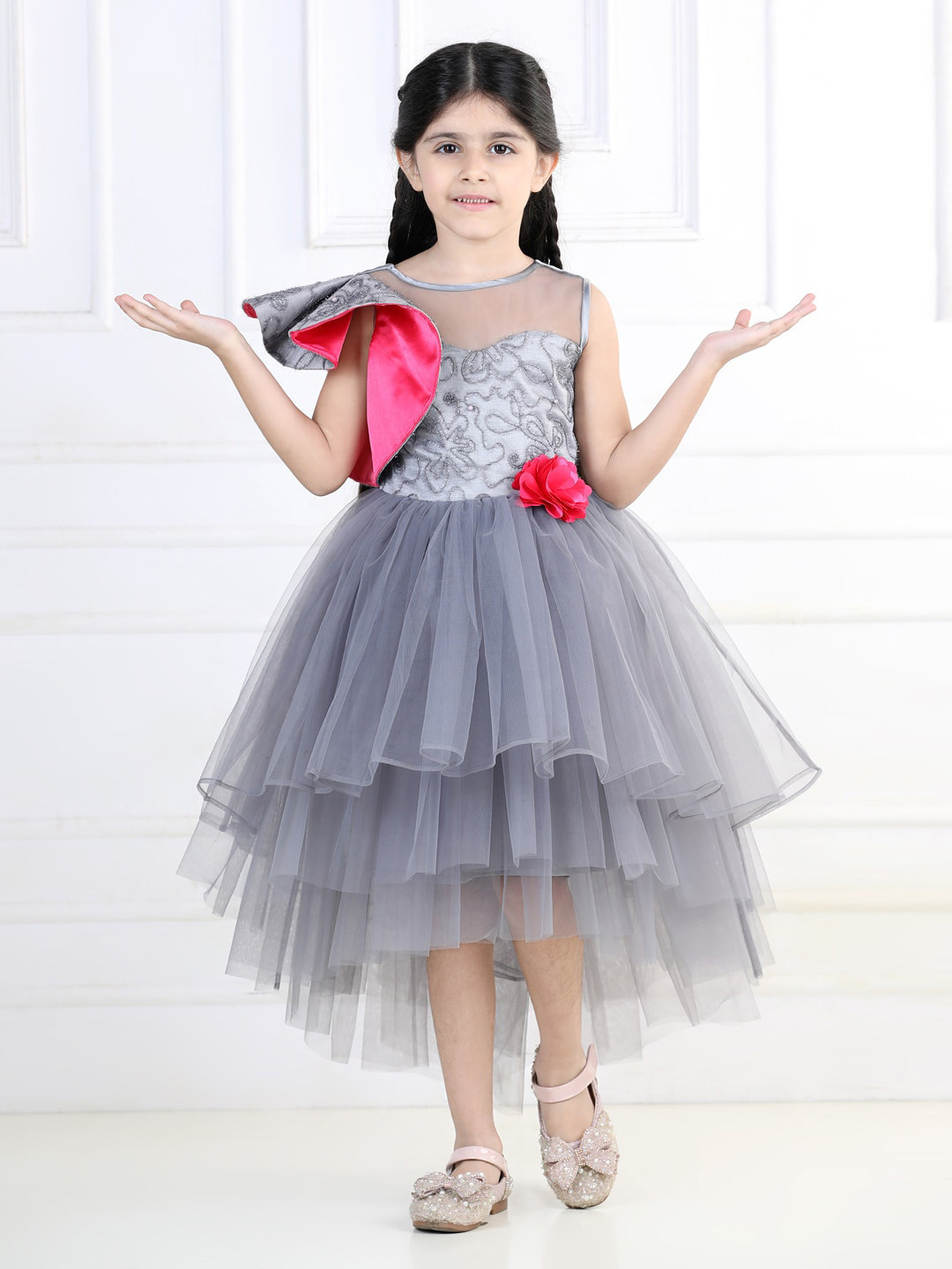 Toy Balloon kids Girls Embellished High Low Tulle Fit & Flare Midi Dress