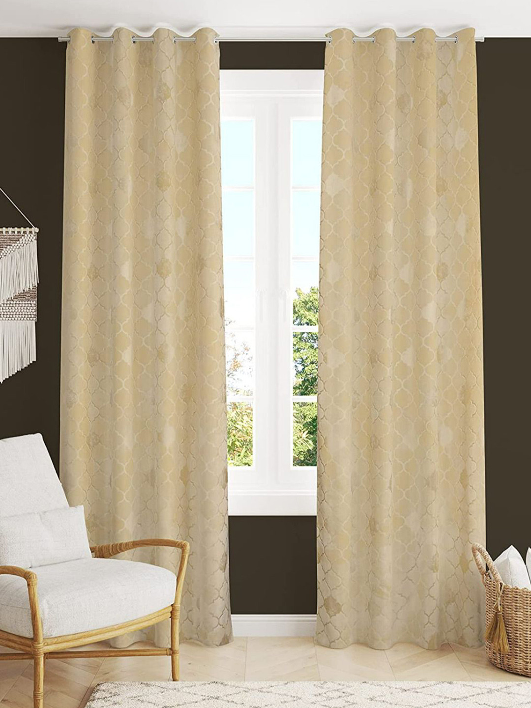 Bajo's Cream-Coloured 2 Pcs Velvet Ethnic Motifs Door Curtains