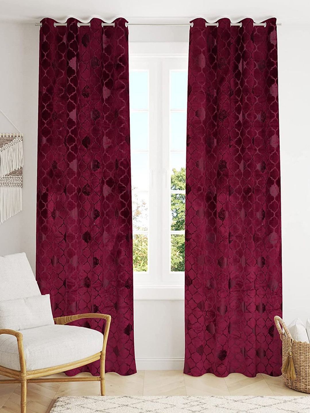 Bajo's Purple 2 Pieces Ethnic Motifs Velvet Door Curtains