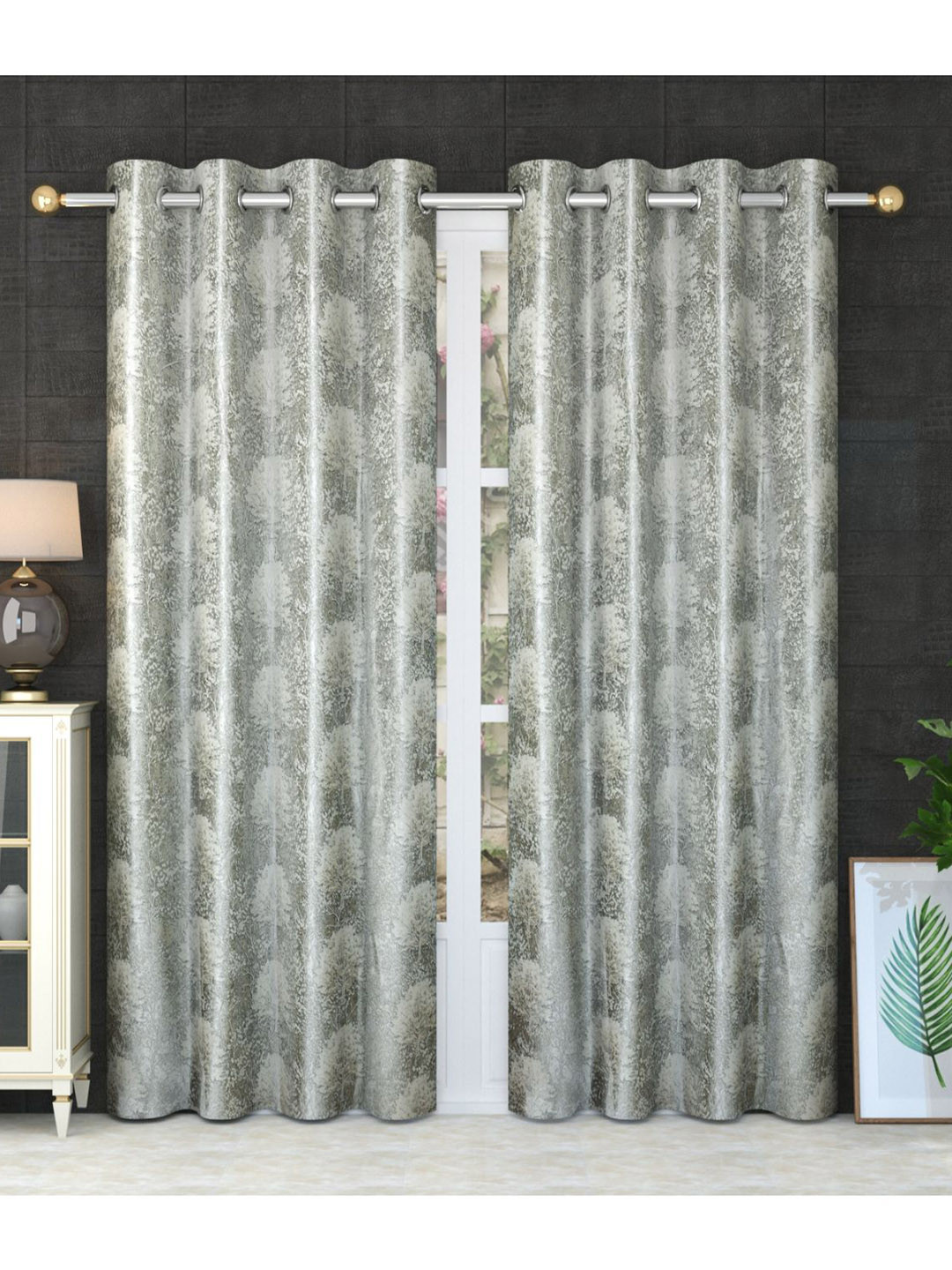 Bajo's Grey 2 Pcs Abstract Door Curtains