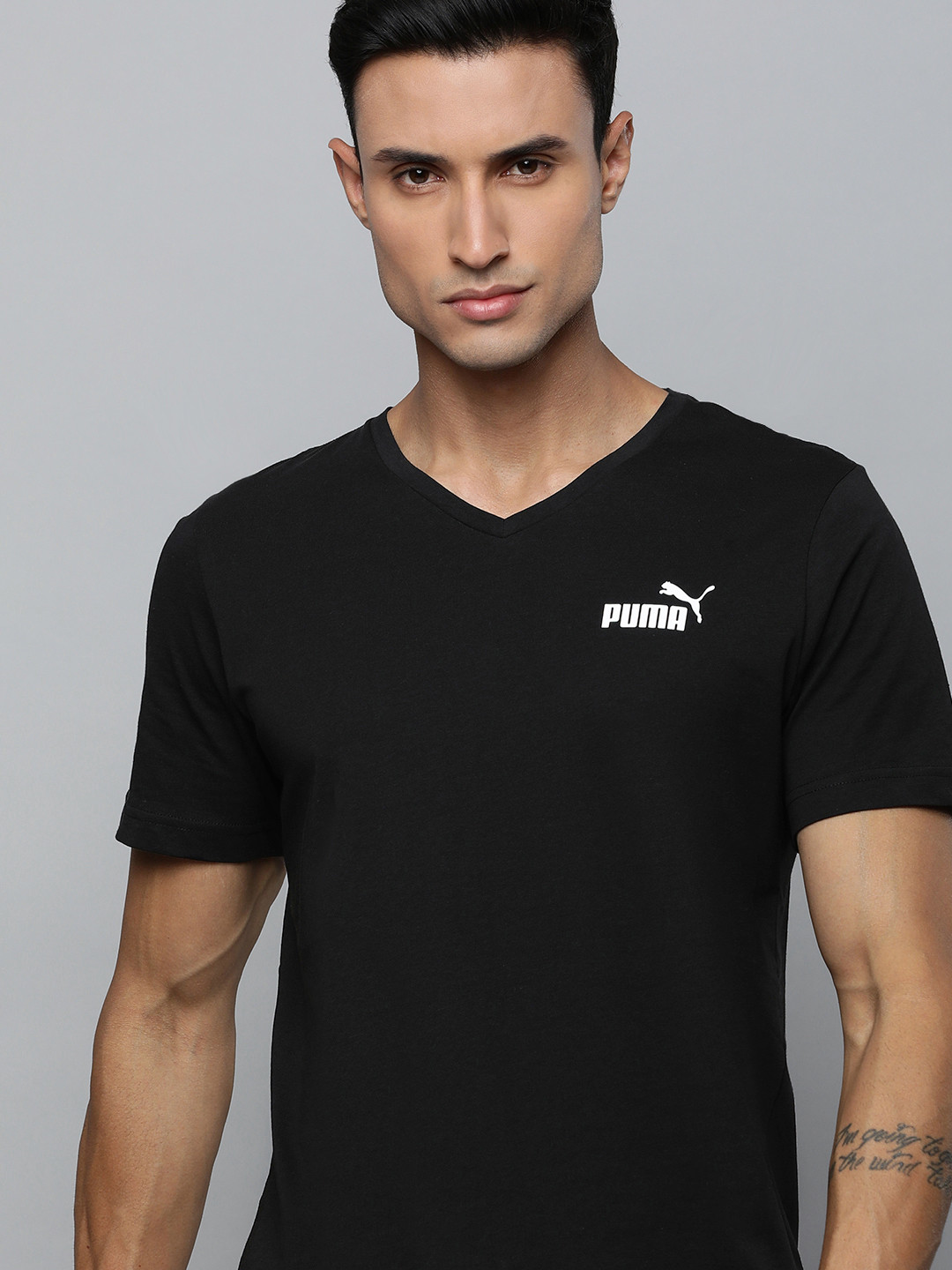 Puma Brand Logo Printed ESS V-Neck Pure Cotton T-shirt