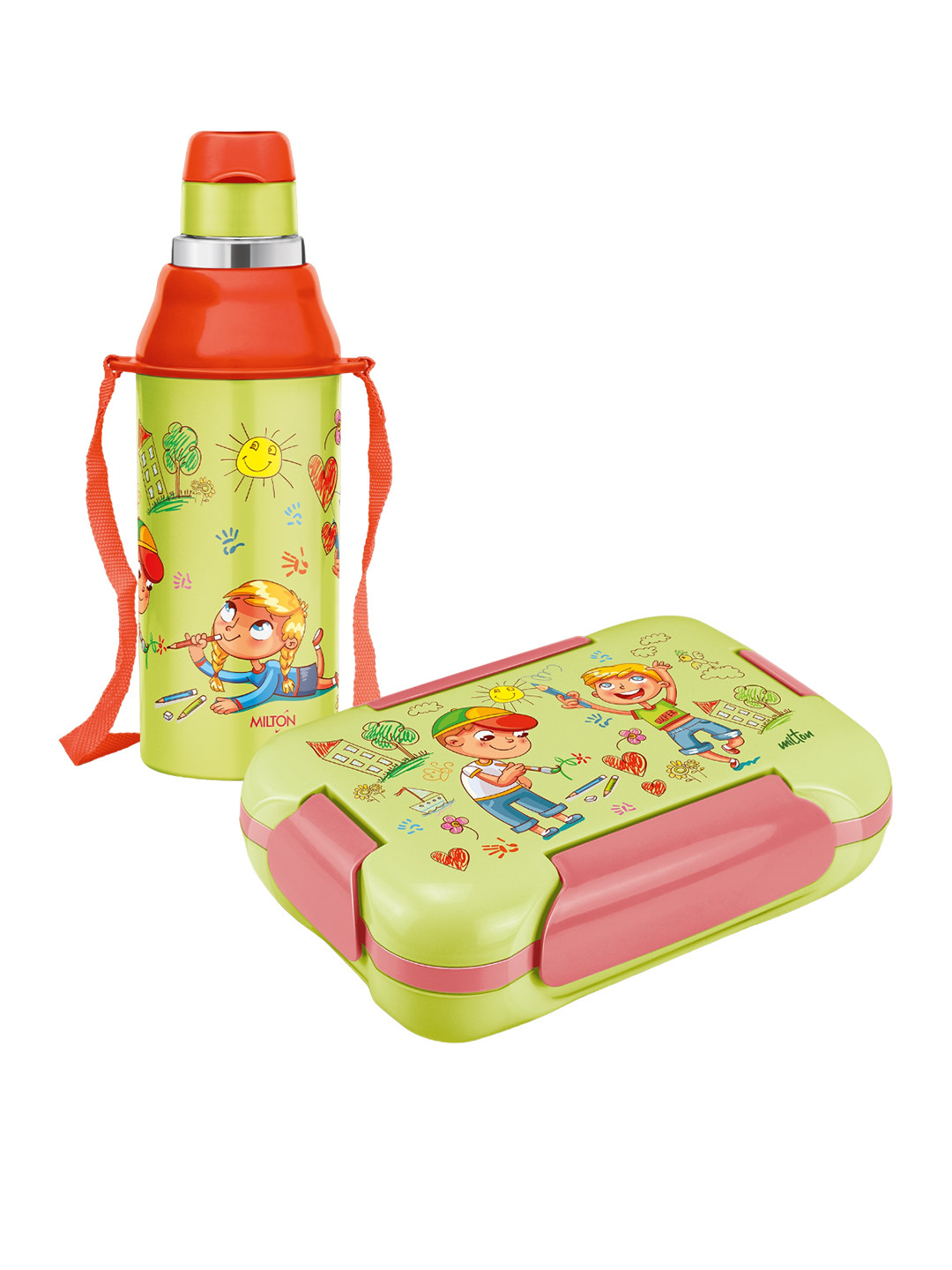 Milton Explorer Gift Set Kool Parrot Green Steelight Bottle 404 ml Meal Lunch Box 600 ml
