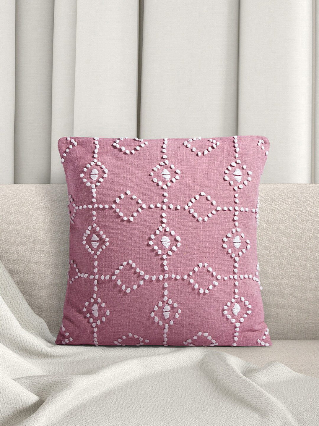 Living scapes by Pantaloons Purple & White Embroidered Square Cushion Cover