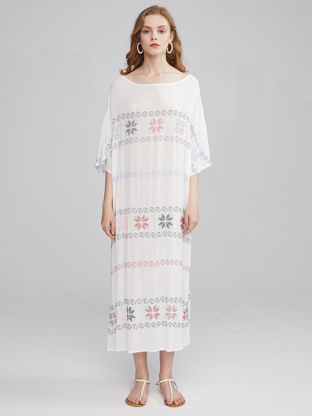 JC Collection Floral Kimono Sleeve Kaftan Midi Dress