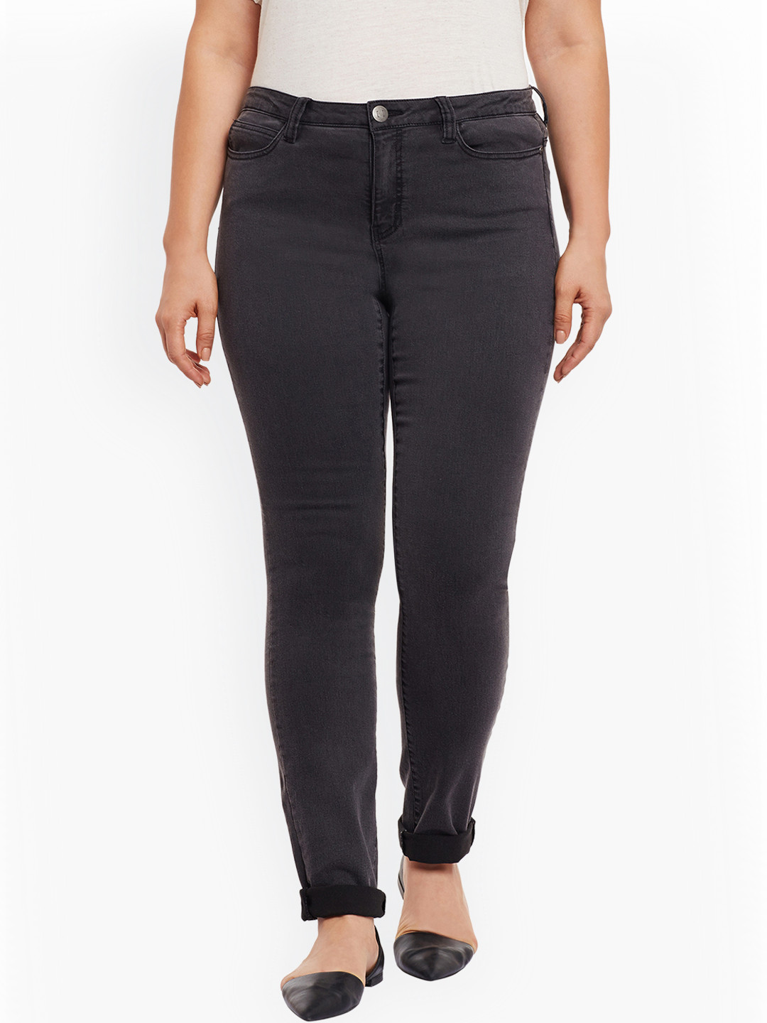 JUNAROSE Plus Size Women Grey Slim Fit Mid-Rise Clean Look Plus Size Stretchable Jeans