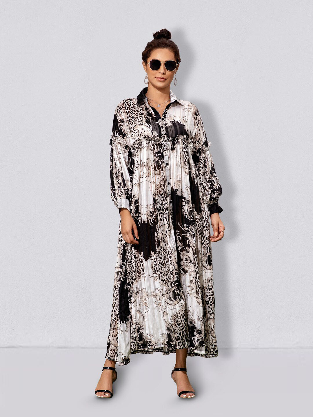 JC Collection Abstract Long Sleeve Gathers Longline Shrug