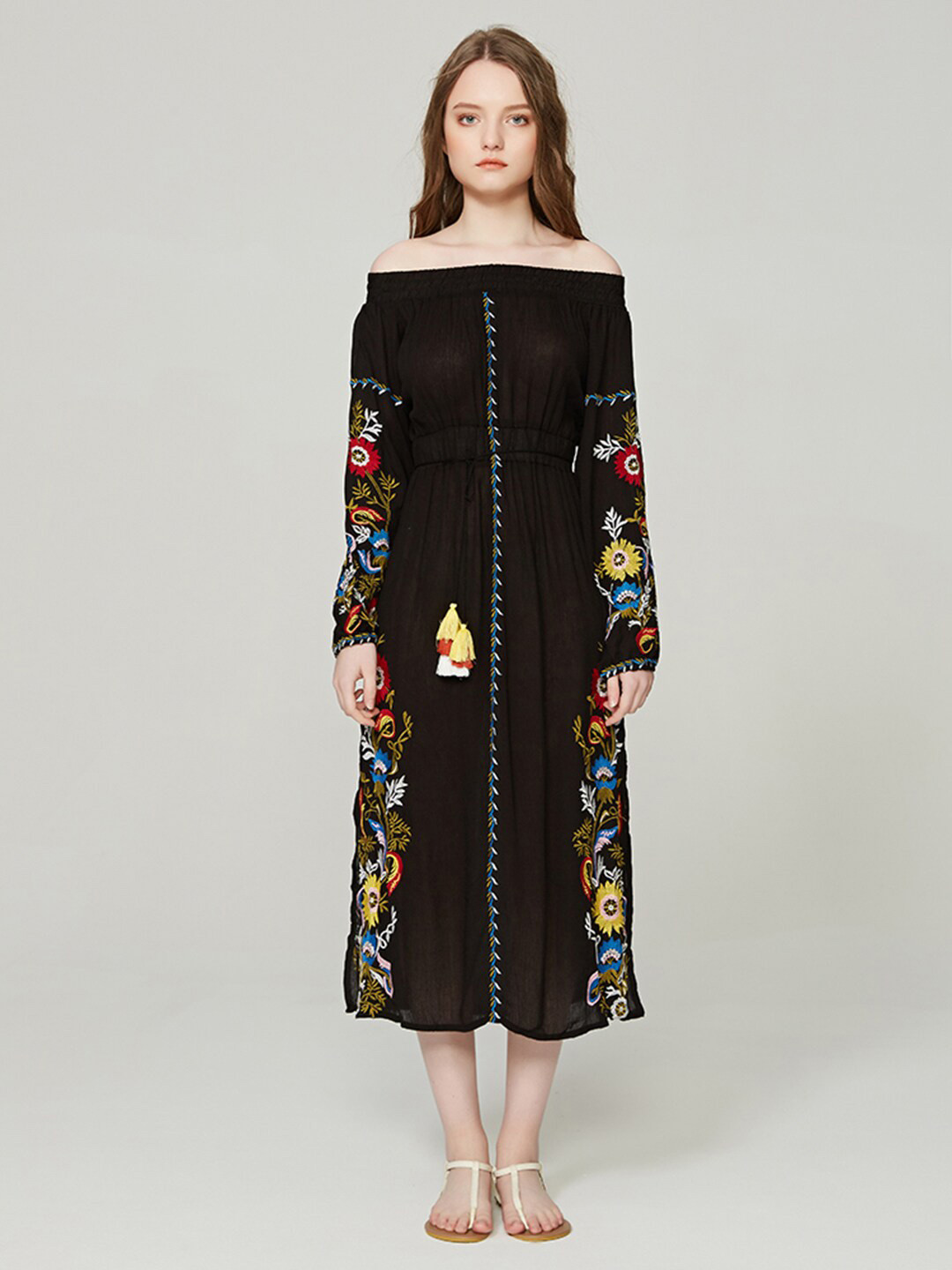 JC Collection Floral Off-Shoulder Side Slit A-Line Midi Dress