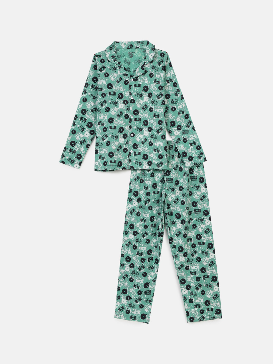 mackly Boys Black Printed Pure Cotton Night suit