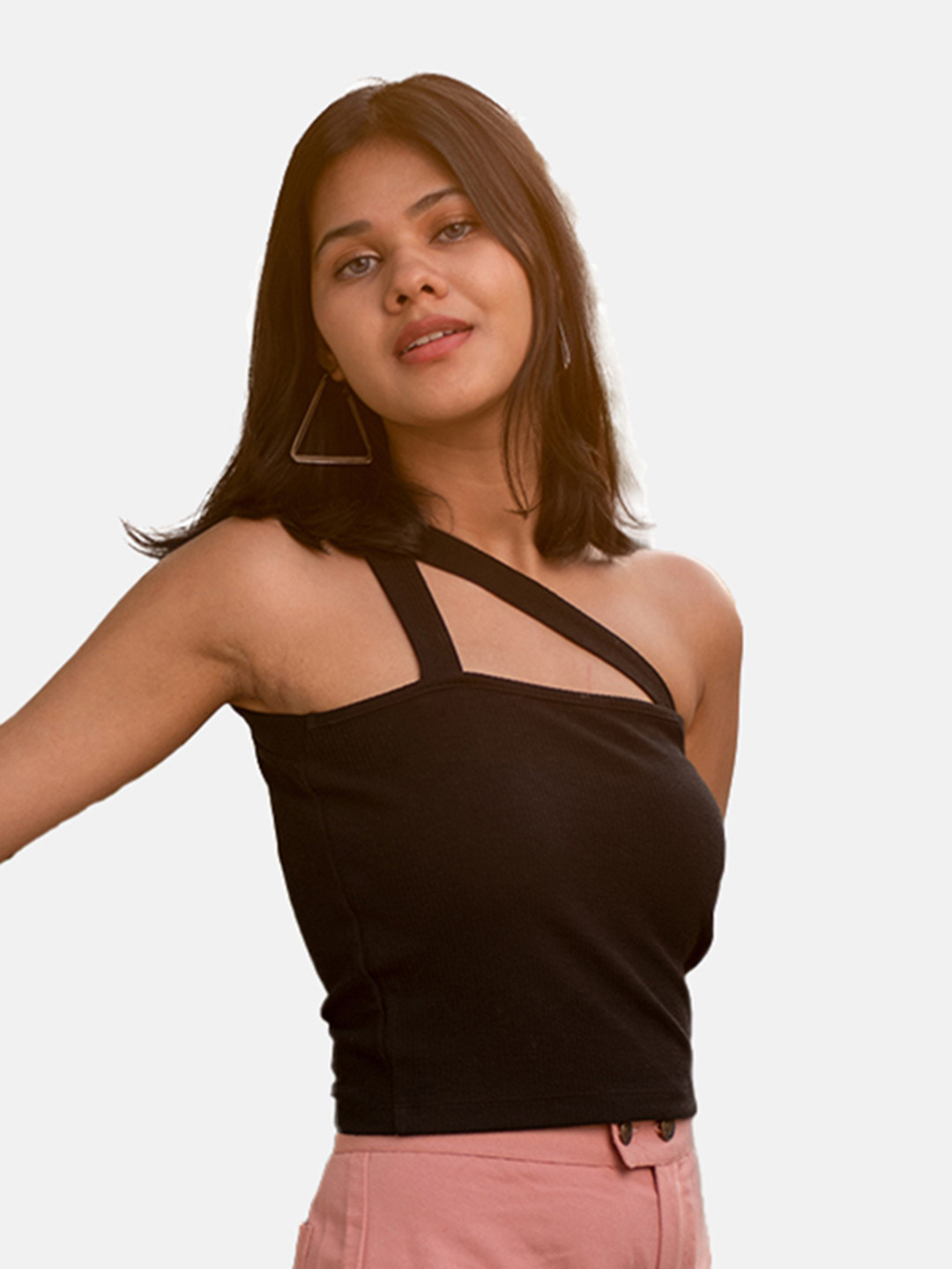 IZF Black One Shoulder Fitted Tank Top
