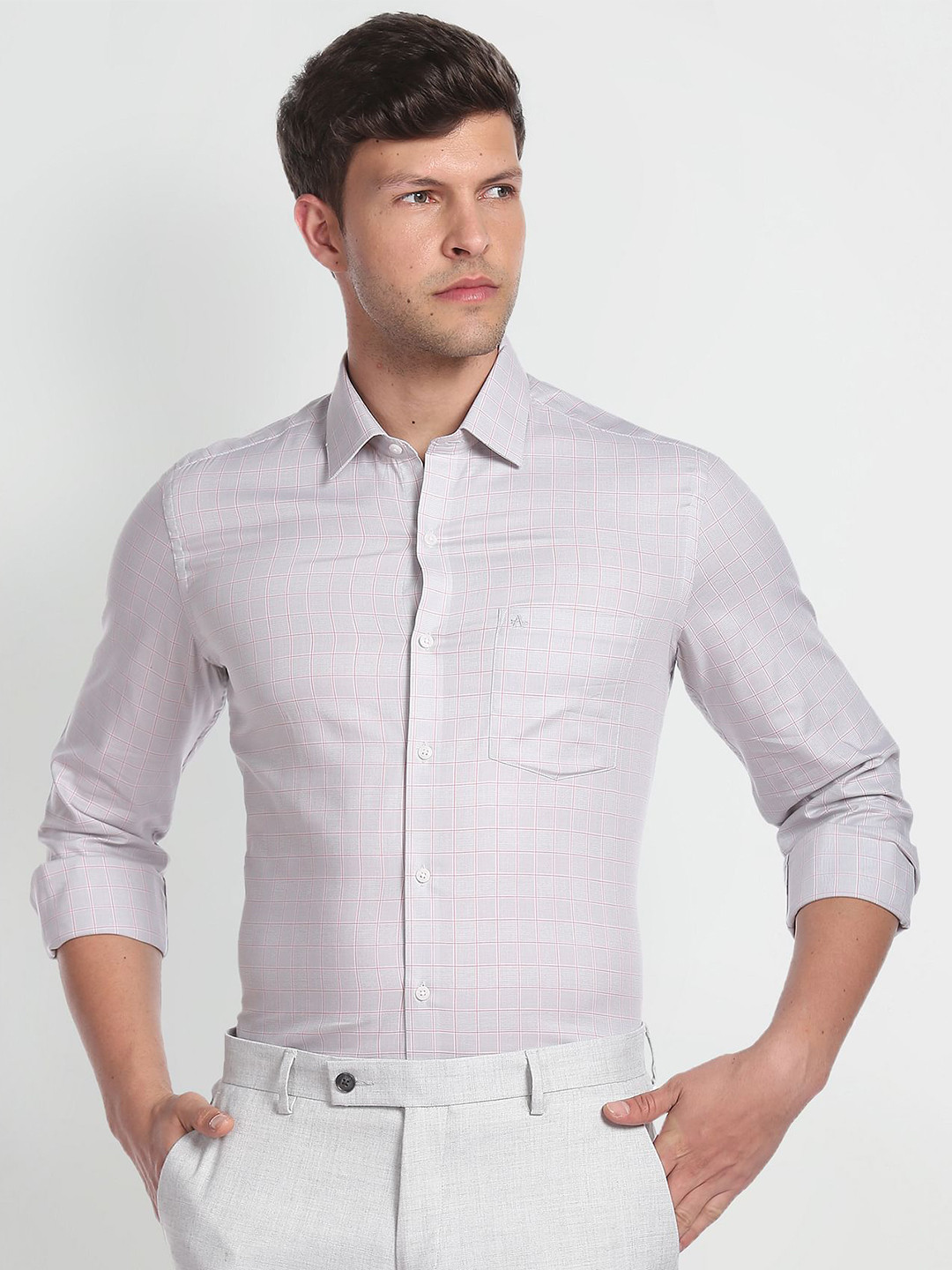 Arrow Slim Fit Windowpane Checks Checked Pure Cotton Formal Shirt