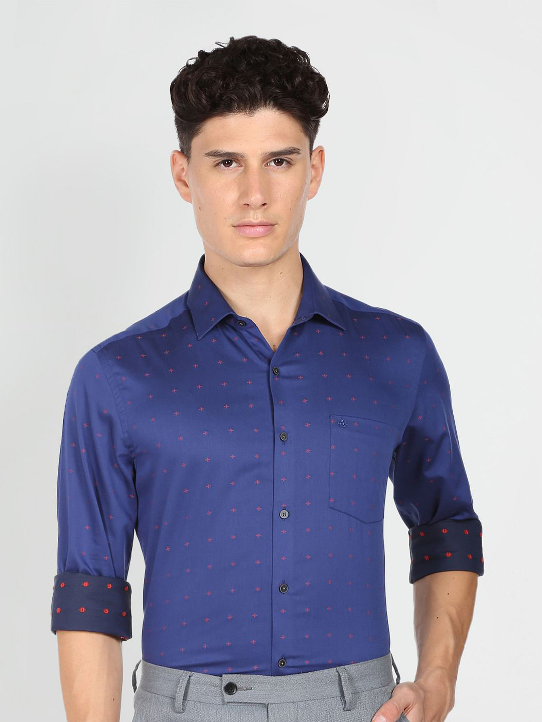 Arrow Long Sleeves Patch Pocket Slim Fit Micro Ditsy Printed Cotton Formal Shirt