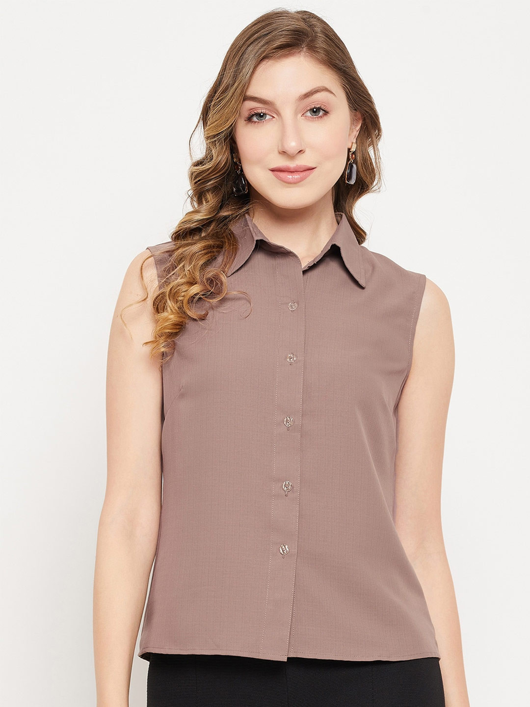 Imfashini Sleeveless Crepe Shirt Style Top