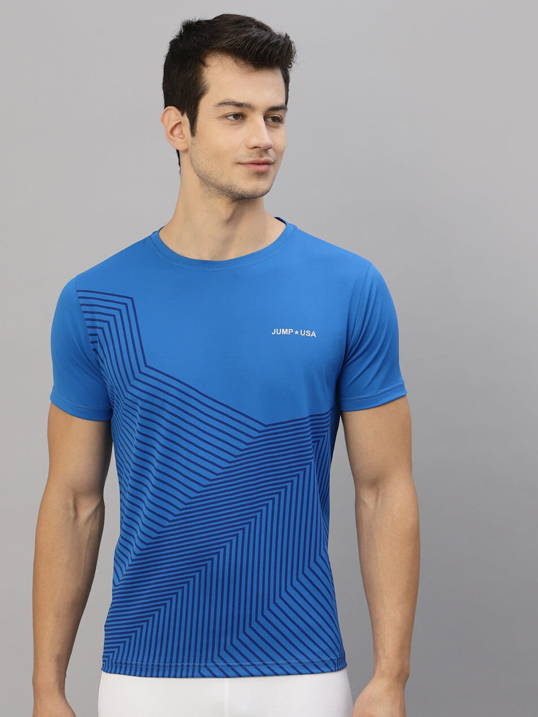JUMP USA Geometric Printed Round Neck Rapid-Dry T-shirt