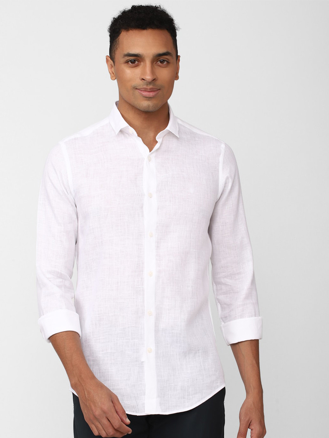 SIMON CARTER LONDON Spread Collar Slim Fit Pure Linen Casual Shirt