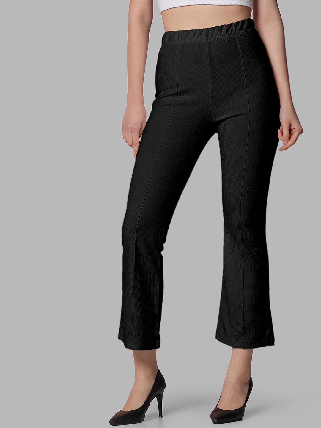Selvia Women Lycra Easy Wash Regular Fit Mid-Rise Cropped Slip-On Bootcut Trousers