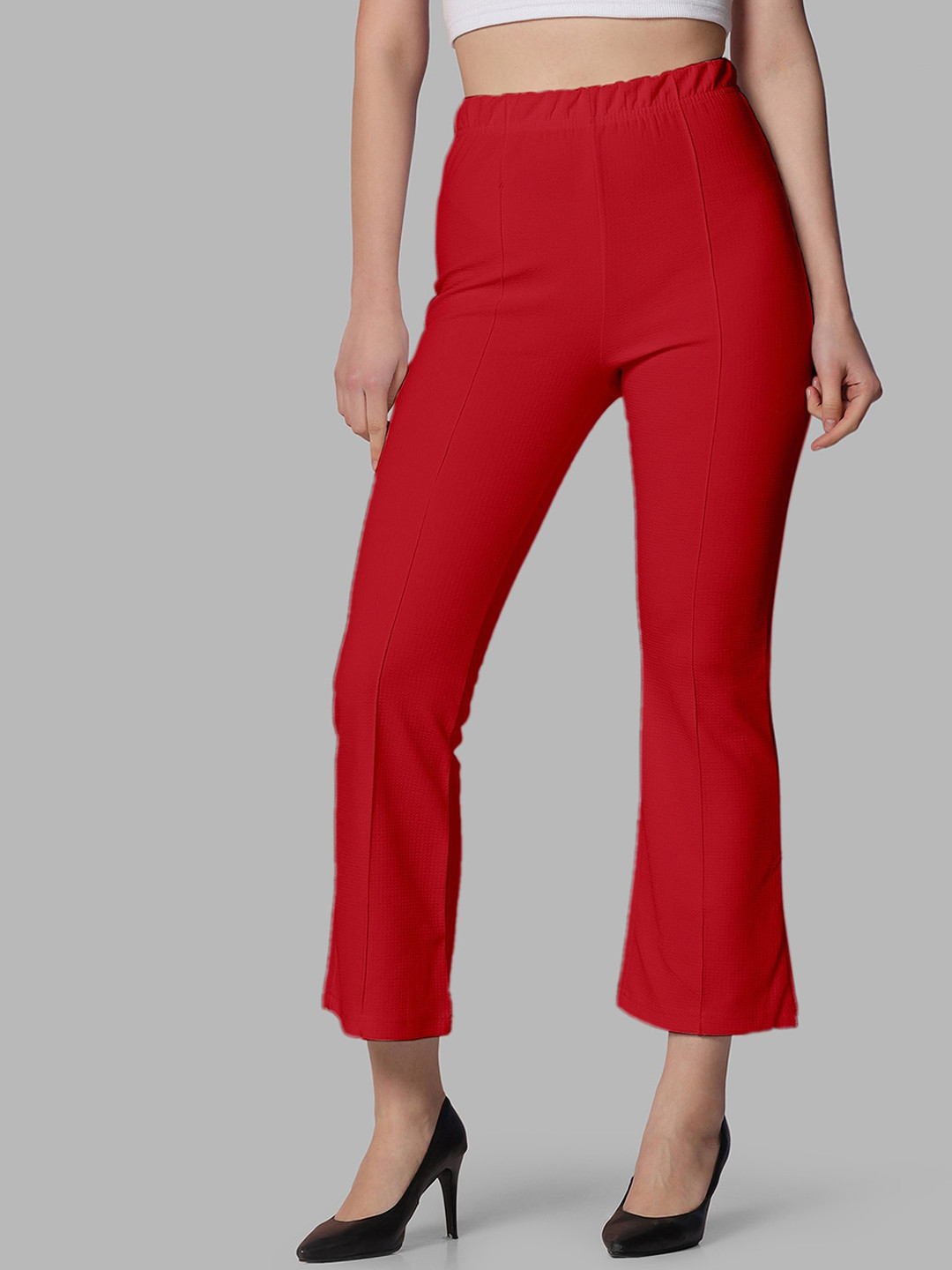 Selvia Women Lycra Easy Wash Regular Fit Mid-Rise Cropped Slip-On Bootcut Trousers
