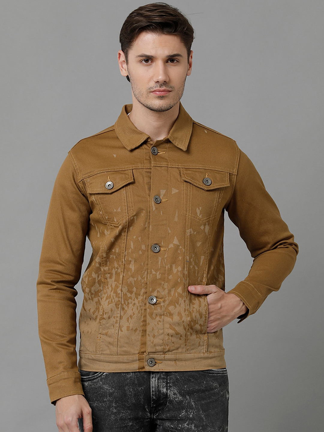 Voi Jeans Colourblocked Spread Collar Cotton Tailored Jacket