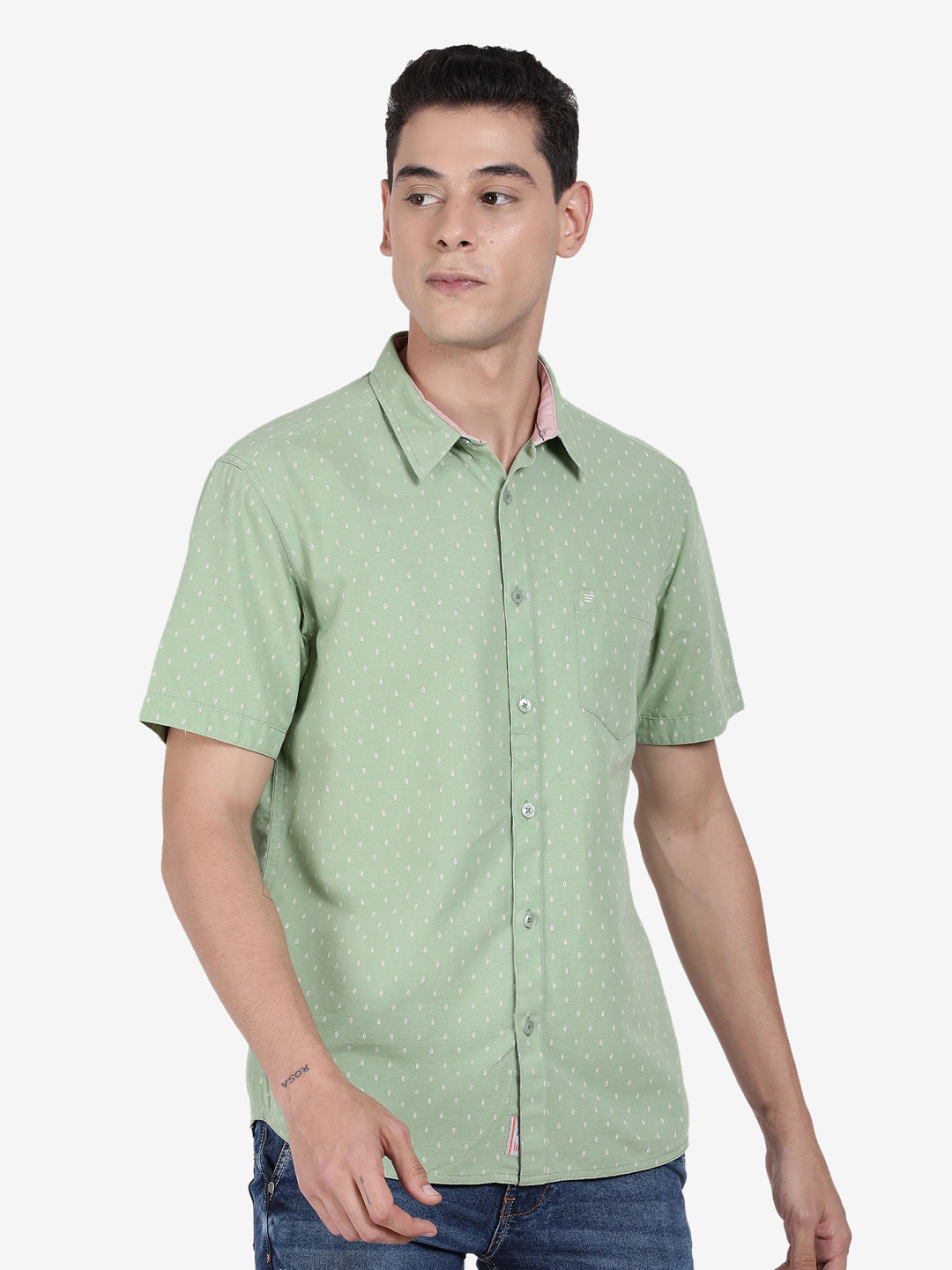 t-base Micro Ditsy Printed Cotton Casual Shirt