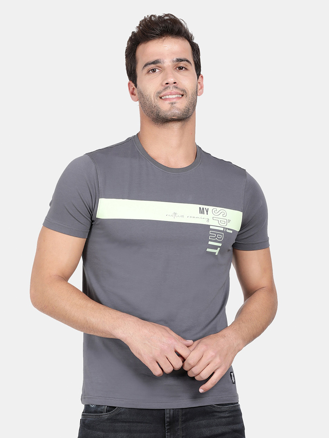 t-base Typography Printed Cotton T-shirt