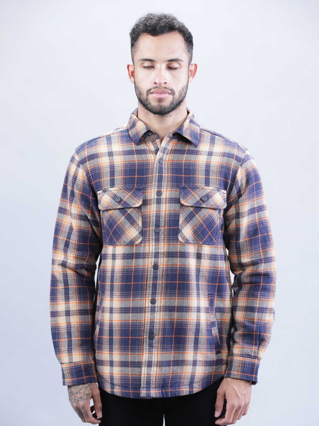 t-base Flap Pockets Tartan Checked Casual Cotton Shirt