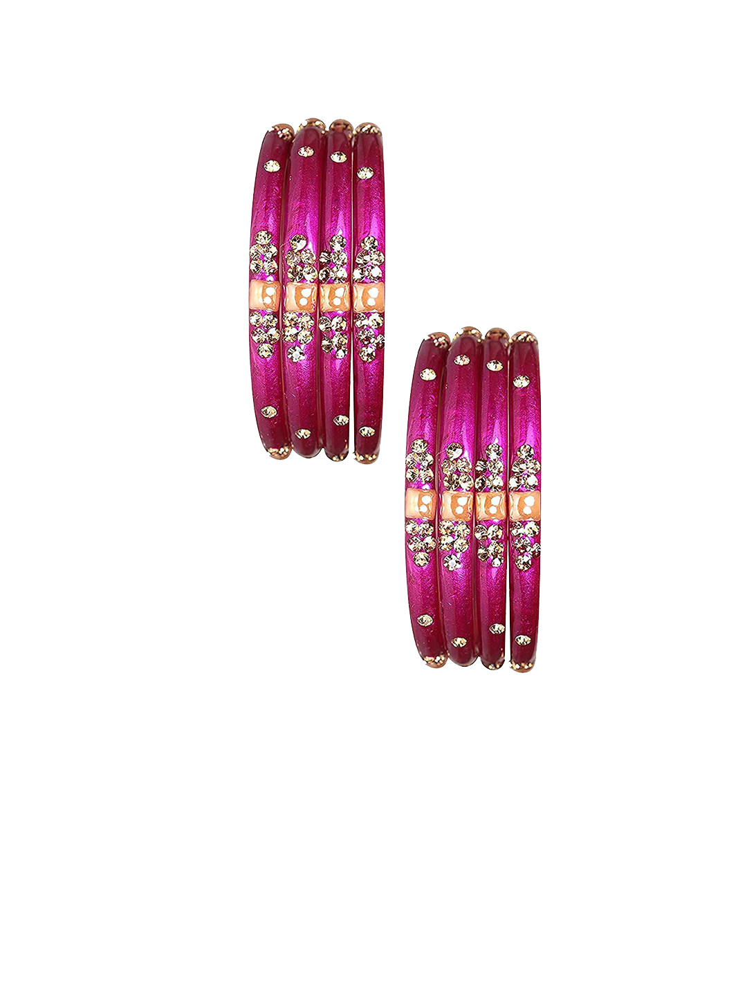 NMII Set Of 8 Gold Plated Zircon Gemstone Studded & Beaded Glass Bangles