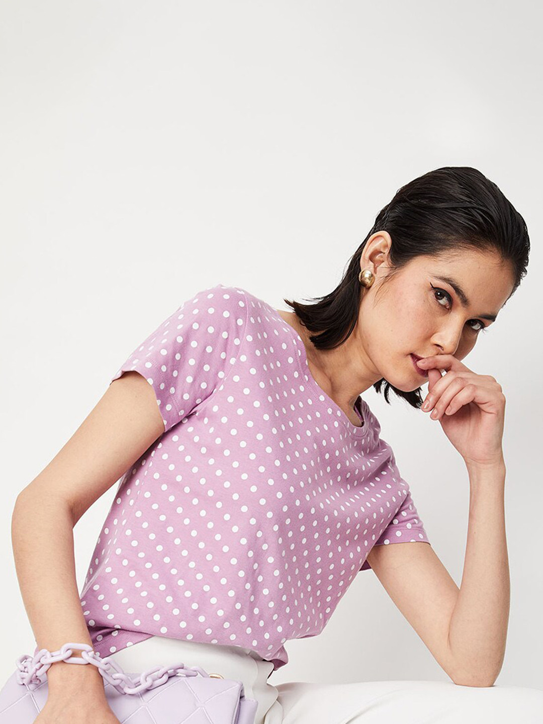 max Polka Dot Printed Pure Cotton T-shirt