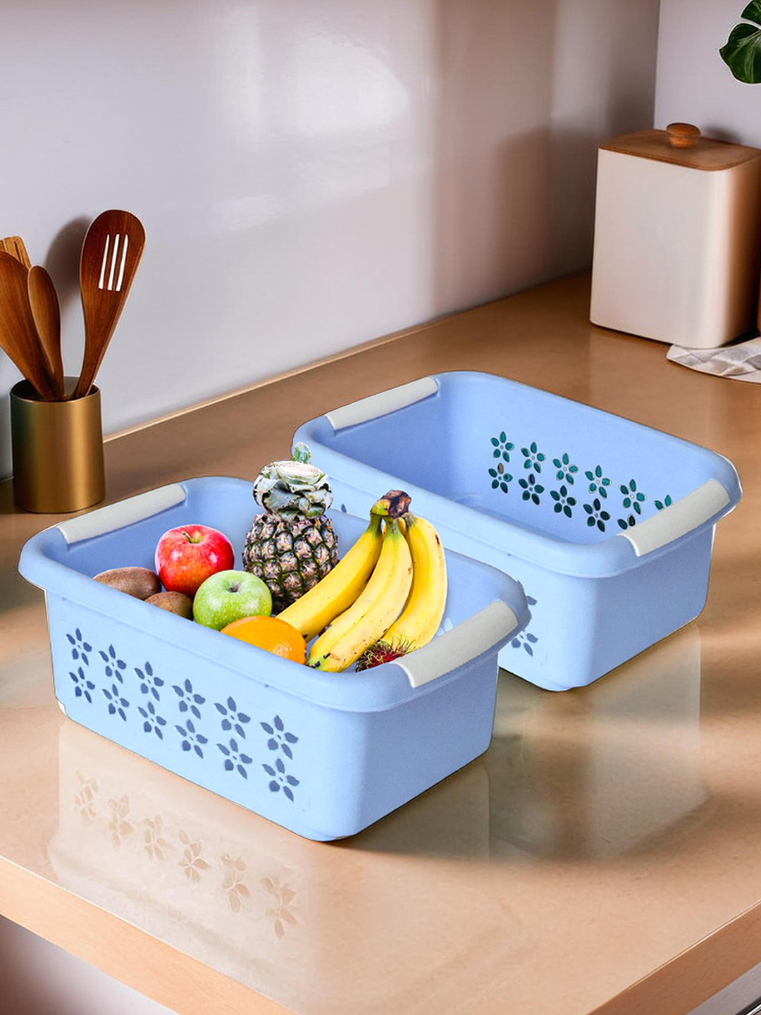 Kuber Industries Blue 2 Pieces Rectangle Shaped Storage Basket