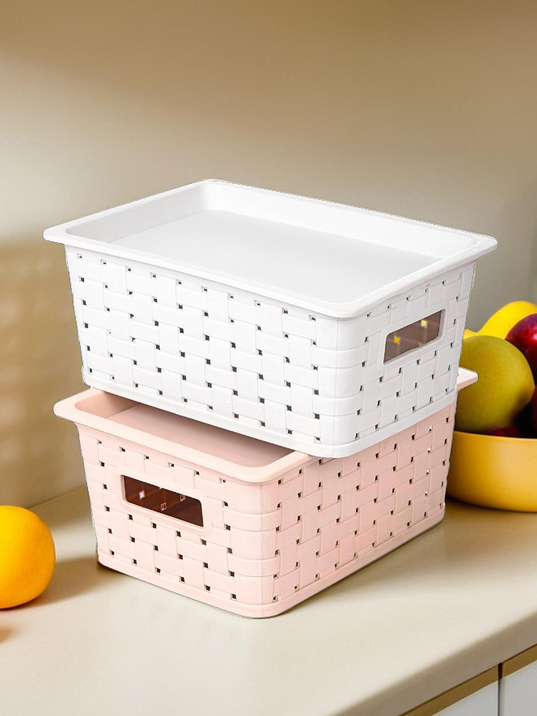 Kuber Industries Beige & Grey 2 Pieces Multipurpose Storage Baskets With Lid