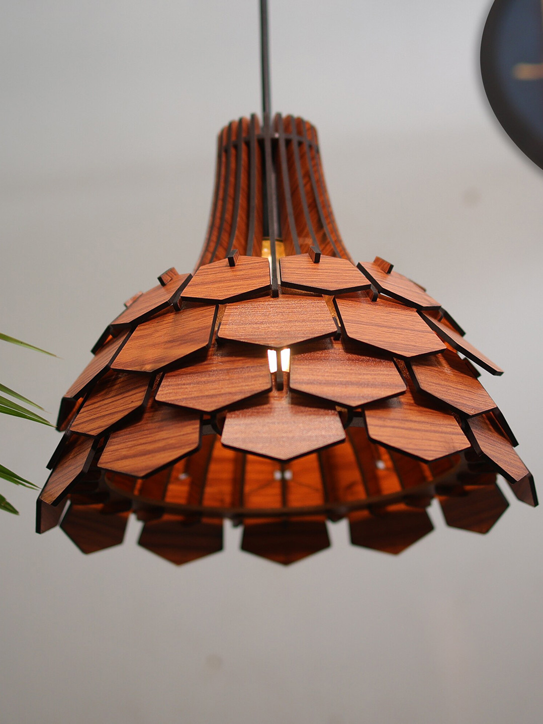 Homesake Coffee Brown Textured Lotus Wood Hanging Pendant Ceiling Lamp