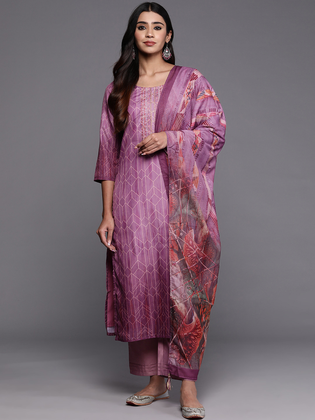 Gerua By Libas Embroidered Regular Thread Work Kurta With Trousers & Dupatta