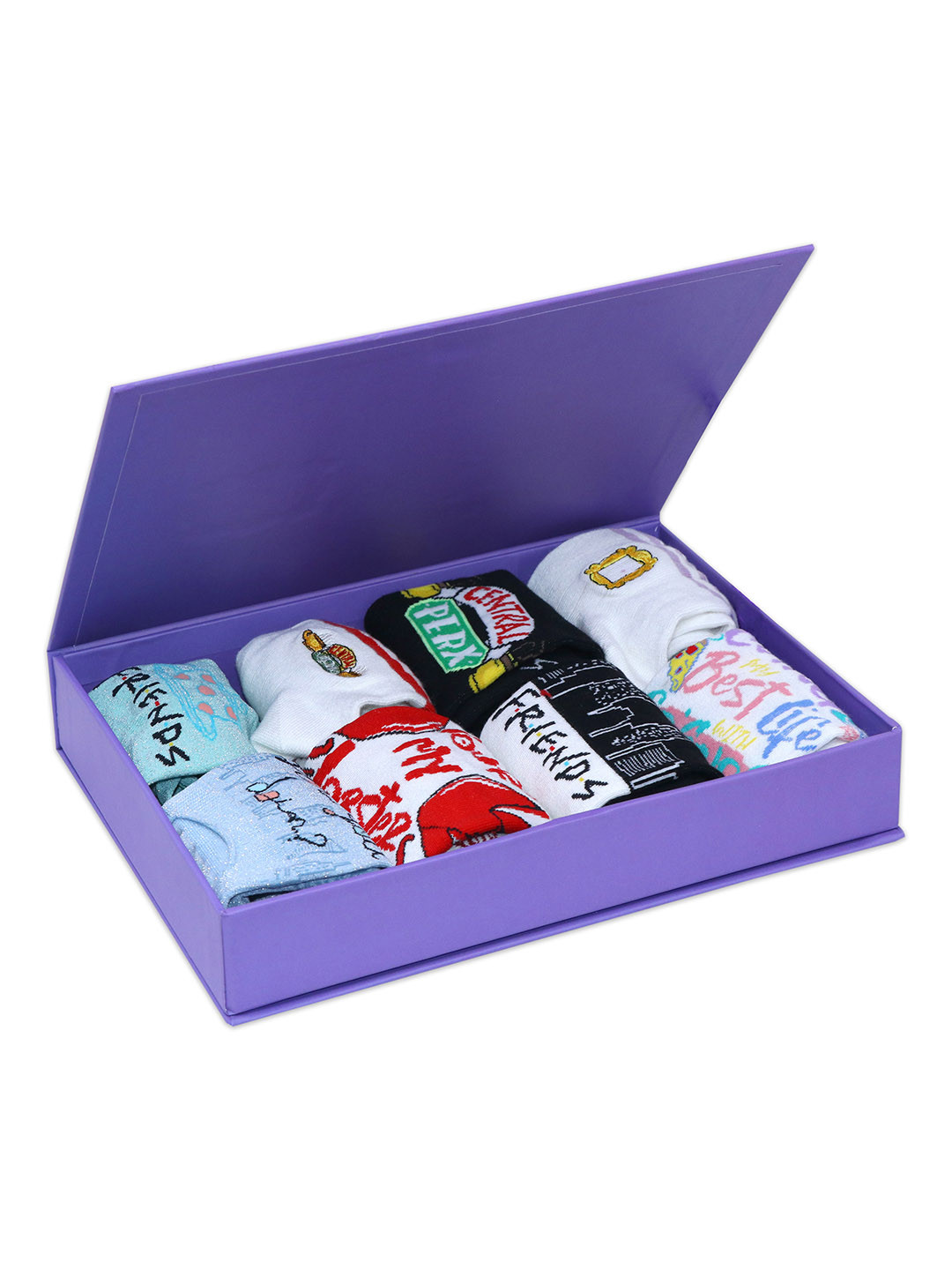 Socksxpress F.R.I.E.N.D.S Series Women Pack Of 8 Gift Box with Ankle-Length Socks