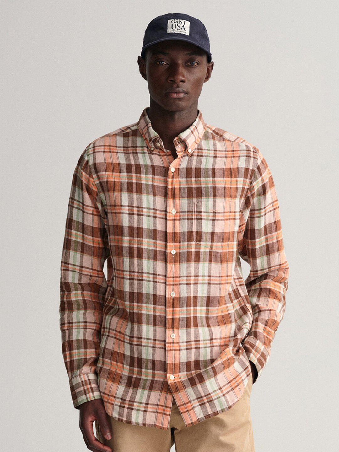 GANT Men Classic Checked Linen Casual Shirt