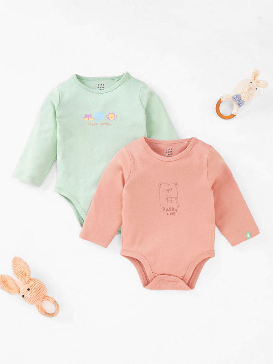 Ed-a-Mamma Baby Infant Pack Of 2 Printed Full Sleeves Organic Cotton Bodysuit