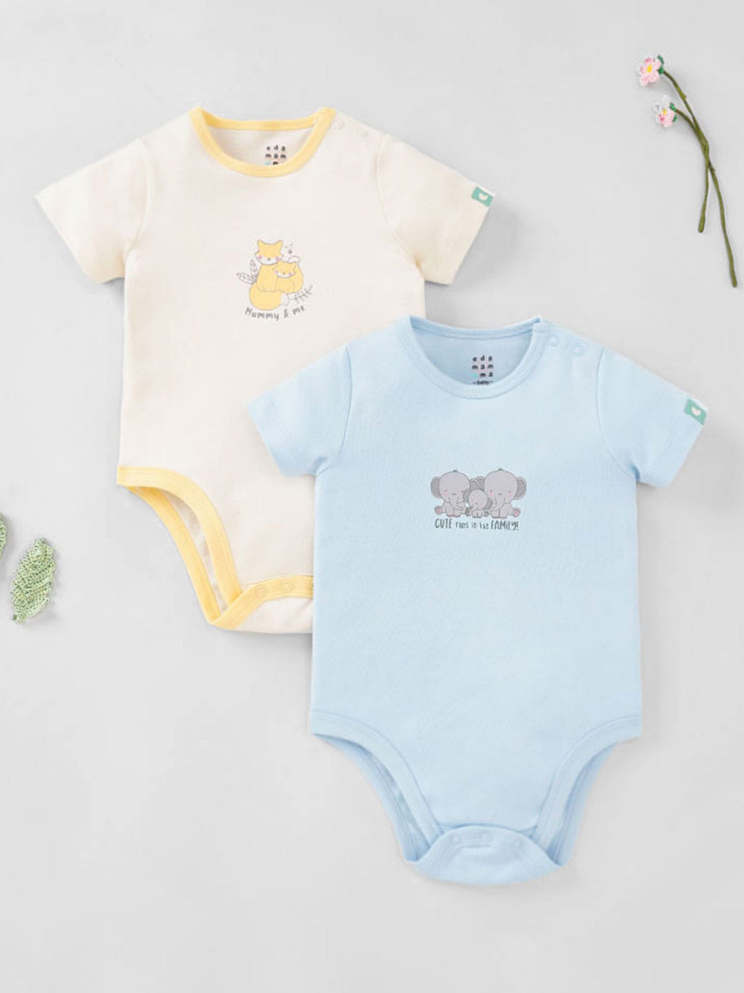 Ed-a-Mamma Baby Infant Pack Of 2 Printed Organic Cotton Bodysuit