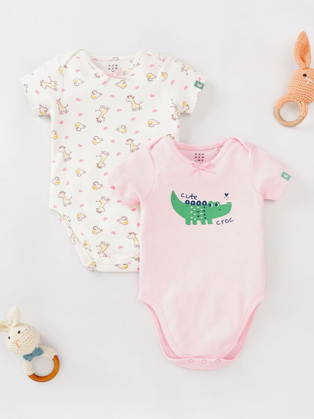 Ed-a-Mamma Baby Infant Girls Pack Of 2 Printed Pure Cotton Bodysuit