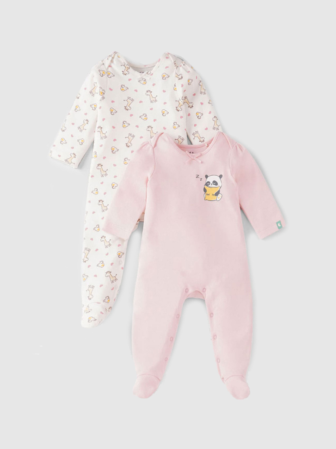 Ed-a-Mamma Baby Infant Girls Pack Of 2 Printed Cotton Sleepsuits