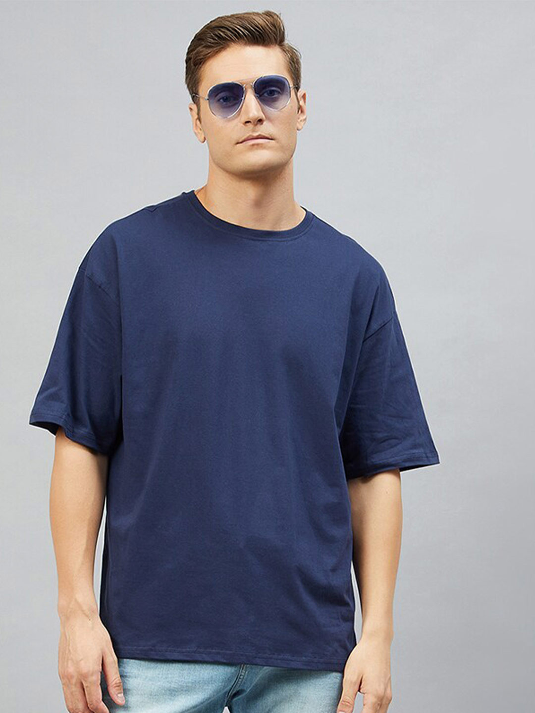 CHIMPAAANZEE Men Blue Round Neck Oversize T-shirt