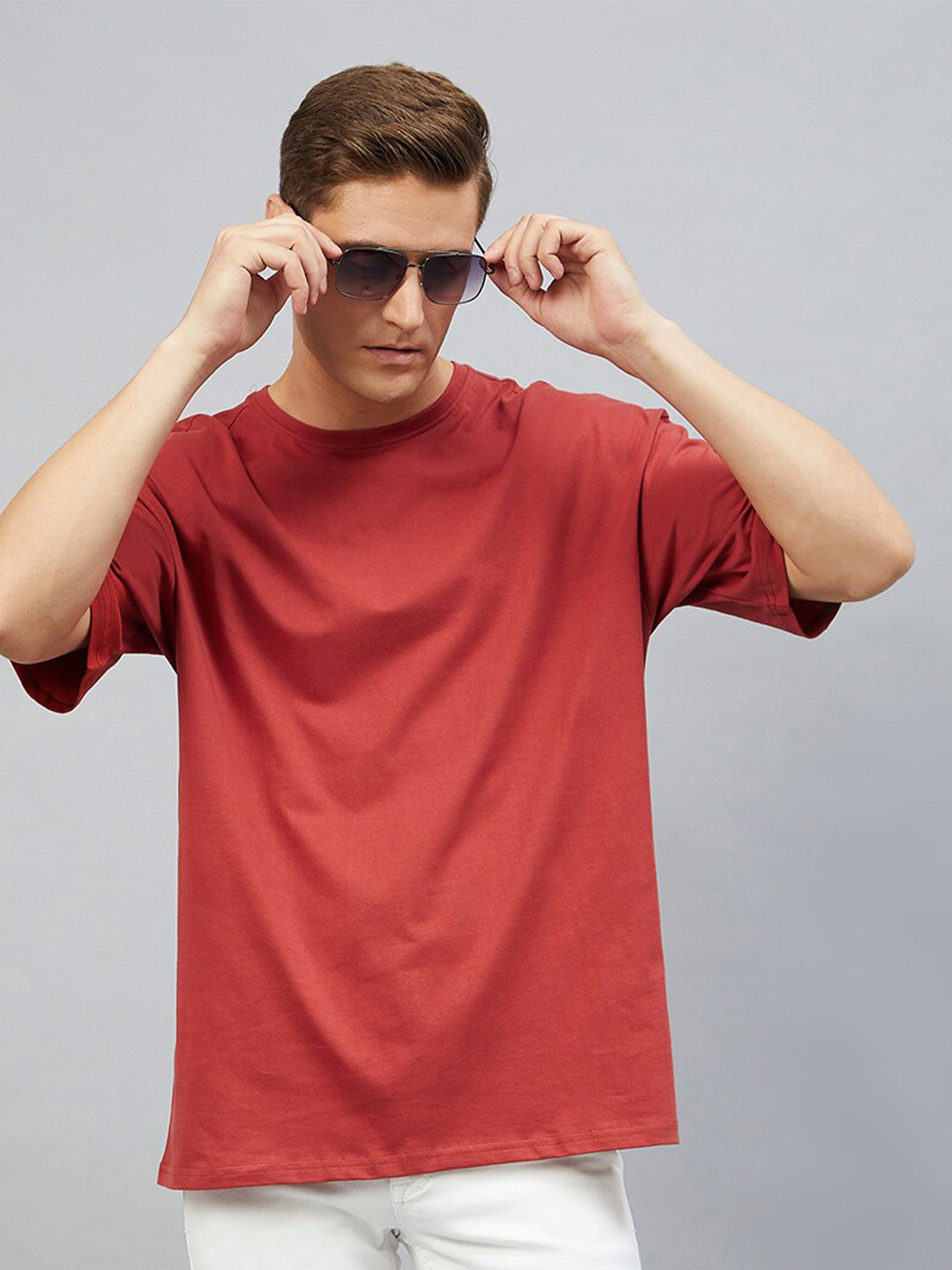 CHIMPAAANZEE Men Red Drop-Shoulder Sleeves Oversize T-shirt